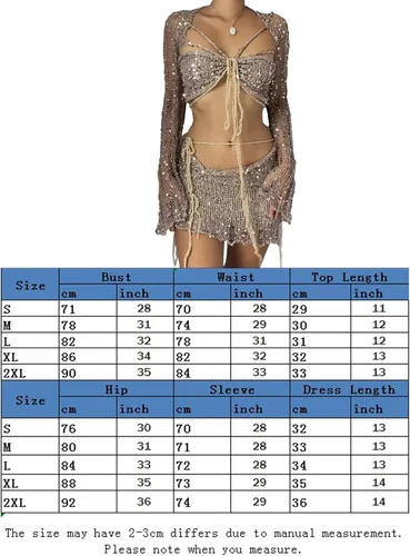 Vista 2 de Akloker Conjunto de falda de 3 piezas con lentejuelas para mujer, Y2K, de punto, de ganchillo, manga larga, halter, cárdigan, falda corta, trajes