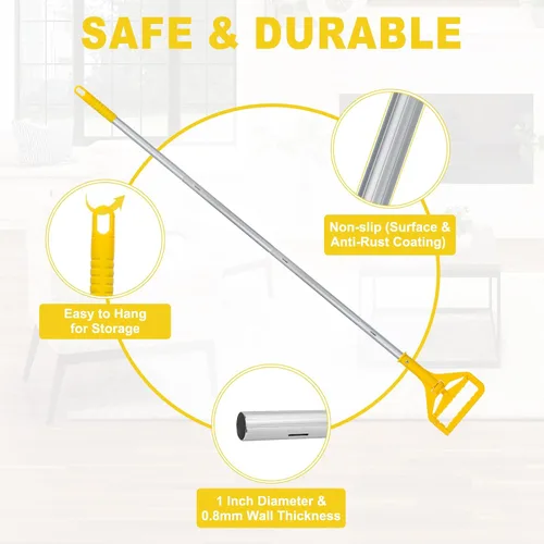 Vista 5 de KeFanta Mango de trapeador comercial resistente, palo de trapeador de puerta lateral de aluminio de 60 pulgadas, soporte de repuesto de cabezal