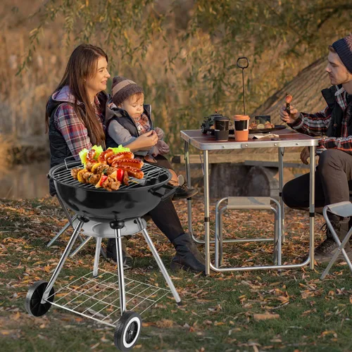 Vista 7 de Parrilla de carbón: Parrilla de carbón con asa, adecuada para patio trasero, al aire libre, (18 pulgadas)