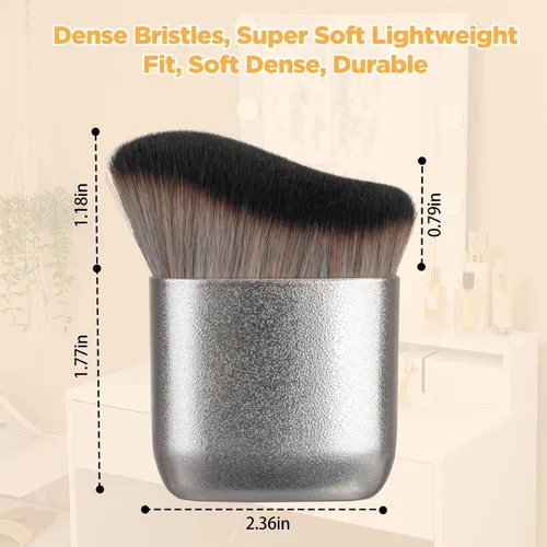 Vista 7 de Cepillo autobronceador Kabuki, aplicador corporal vegano para cara Cerdas sintéticas suaves para una mezcla de bronceado sin rayas, se adapta a