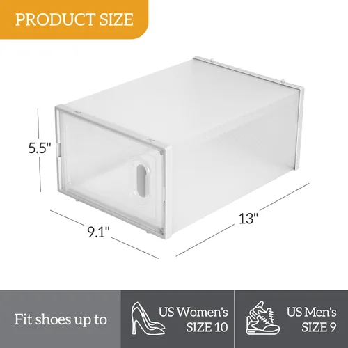 Vista 8 de Paquete de 6 cajas de zapatos apilables de plástico transparente, cajas organizadoras de zapatos con tapas para tenis, estuche para zapatos hasta