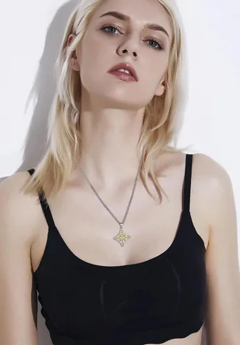 Vista 6 de EUDORA Collar de plata de ley S925 con nudo de brujas con tetragrammaton pentagrama, rueda de Hekate, Lilith Moon Witchy colgante para mujer