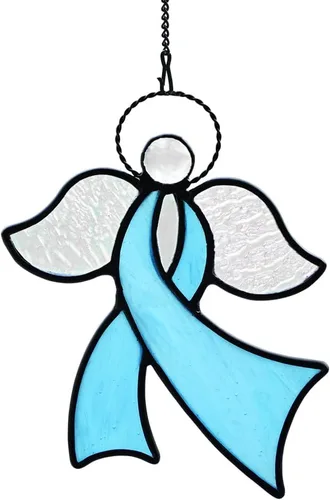Vista 11 de Adorno de ángel para colgar en vitrales, decoración de vacaciones, regalos conmemorativos de condolencias, regalos de ángel para mujeres (azul) 5.5