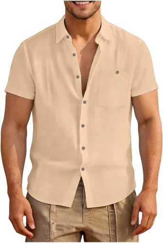 Vista 9 de Camisas con botones para hombre, verano, playa, vacaciones, camisa hawaiana, color sólido, guayabera cubana, manga corta, vestido casual