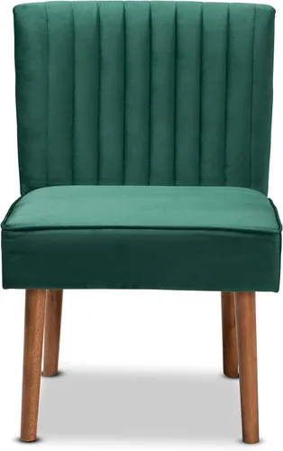 Vista 4 de Baxton Studio Alvis Mid-Century - Silla de comedor de madera tapizada en terciopelo verde esmeralda y acabado marrón nogal