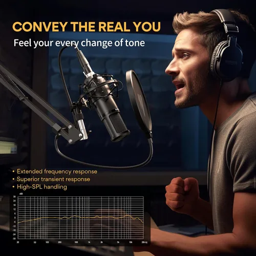 Vista 8 de MAONO XLR - Micrófono de condensador para podcast PM320S con micrófono dinámico XLR/USB PD200X para streaming, grabación, canto, voz en off, voz