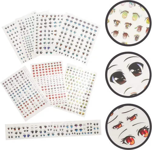 Vista 5 de EXCEART Calcomanías para ojos de muñeca con calcomanías de agua para cejas, 8 hojas de estilo mixto para bricolaje, muñeca de arcilla, maquillaje