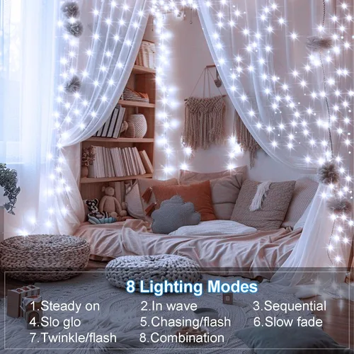 Vista 5 de 2 paquetes de luces de hadas en forma de cuerda enchufables, 33 pies, 100 micro estrellas LED impermeables para exteriores con 8 modos