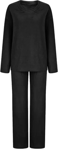 Vista 4 de jovati Women 2 Piece Sets Outfits Casual Long Sleeve Solid Color Tops With High Waist Pants Loose Fit Solid Pajama Sets