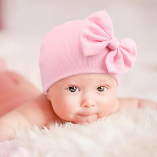 Vista 2 de BQUBO Newborn Baby Girls Hats Mittens Set Hospital Hat Beanie Infant Bow Hats Baby Cotton No Scratch Gloves