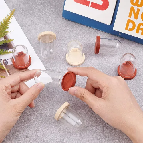 Vista 2 de NBEADS 10 juegos de mini cúpula de cristal de flor eterna, vitrina de vidrio transparente con 2 colores base de madera para el día de San Valentín
