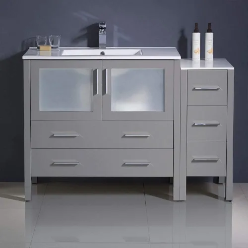 Vista 4 de Fresca Torino - Mueble de baño moderno de roble gris de 48 pulgadas con fregadero integrado