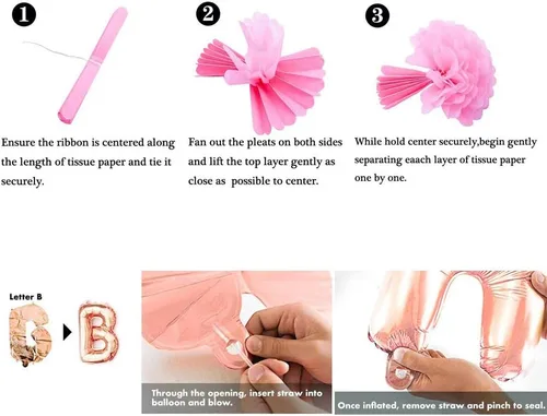 Vista 8 de Decoraciones de despedida de soltera, suministros de despedida de soltera, kit de globos de oro rosa, bandera, remolino, pompones de papel, banda