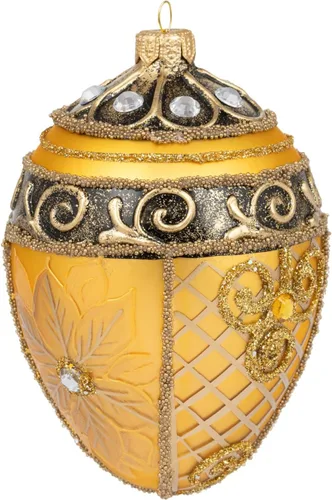 Vista 11 de Fabergé Huevo - Adorno para árbol de Navidad de vidrio soplado de 5 pulgadas, diseño de flor de pascua, color borgoña mate, 5 pulgadas