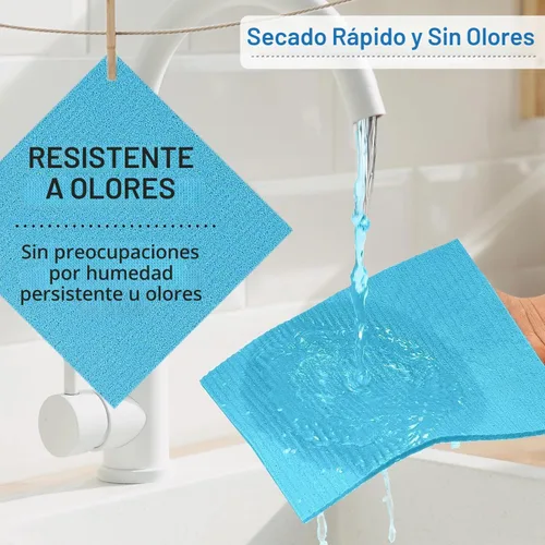 Vista 2 de Paños de cocina suecos, paquete de 18 paños de cocina multicolor, paños absorbentes para cocina, paños de esponja de celulosa multiusos, toallas