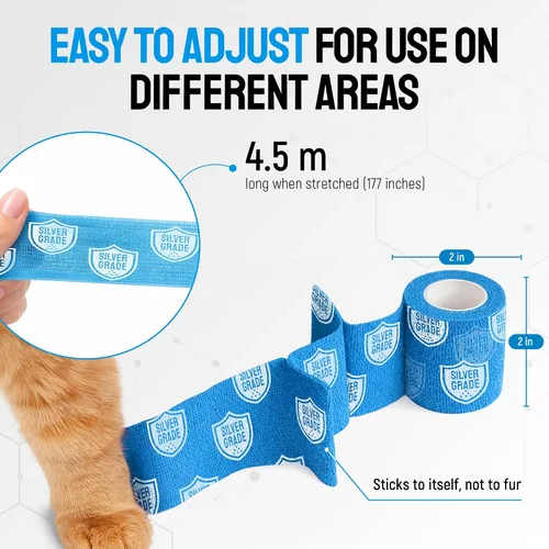 Vista 7 de SILVER GRADE Envoltura veterinaria para perros, gatos, caballos, 6 vendajes elásticos autoadhesivos para proteger de lamer, vendaje de perro