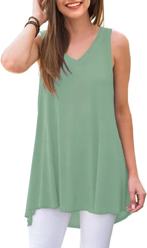Vista 20 de AWULIFFAN - Blusa de verano sin mangas con cuello en V, túnica, top, para mujer 01 Negro