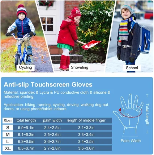 Vista 2 de EEFOW Guantes impermeables para pantalla táctil de invierno para niños guantes deportivos ligeros y cálidos para clima frío para niños de 6 a 12