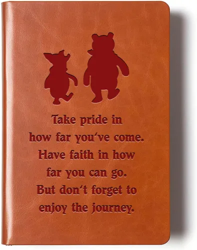 Vista 9 de JOHSBYD Pooh Bear - Cuaderno de cuero con texto en inglés "Always Remember You're Braver Than You Believe", regalo de amistad para mujeres y A6.