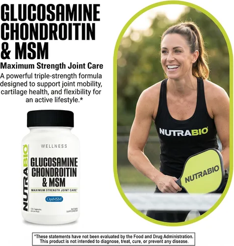 Vista 3 de NutraBio Suplemento de glucosamina condroitina y OptiMSM, fórmula de apoyo articular - 120 cápsulas (120 unidades)