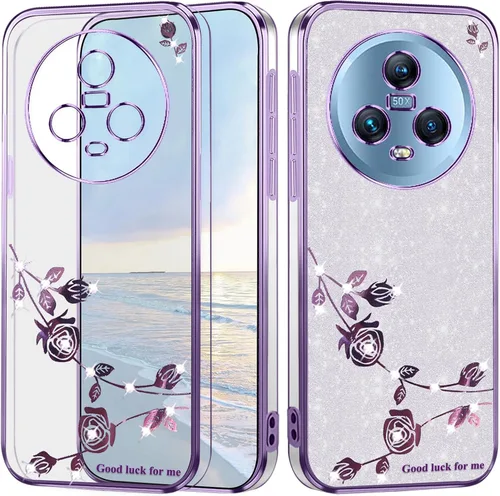 Vista 10 de For Honor Magic 5 Pro - Funda transparente con purpurina brillante, lujo brillante Honor Magic 5 Pro, funda protectora de silicona de poliuretano