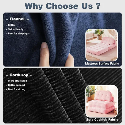Vista 5 de Sofá cama plegable Futón Sofá Cama Silla Rosa y Negro Negro y rosado