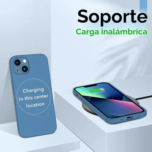 Vista 5 de ORNARTO - Funda compatible con iPhone 13 Mini, goma de gel suave de 3 capas de silicona líquida delgada con microfibra, 13,7 cm, azul Caucho