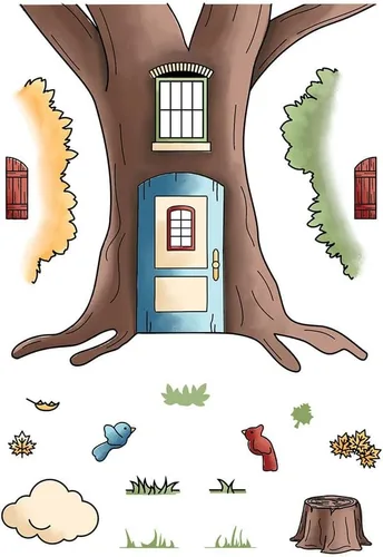Vista 3 de Big Tree House - Juego de sellos y troqueles para hacer tarjetas, sellos transparentes y troqueles de corte de metal para álbumes de recortes