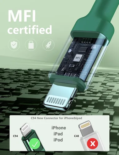 Vista 3 de Cable USB C a Lightning certificado por Apple, paquete de 2 cables de carga rápida para iPhone, tipo C Lightning para iPhone 13, 12, 11 Pro Max