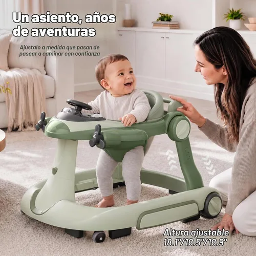 Vista 4 de TODEFULL Andador de bebé 6 en 1 con ruedas, altura de 3 niveles, caja de Verde