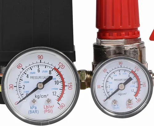 Vista 7 de Interruptor de presión del compresor de aire, válvula de control de presión de alto rendimiento de 95-125 PSI con medidores para reducción rápida
