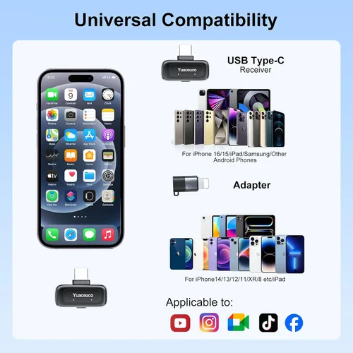 Vista 7 de Mini micrófono Lavalier inalámbrico para tabletas iPhone Android, micrófono de solapa con reducción de ruido, funda de carga de 30 horas, cambiador