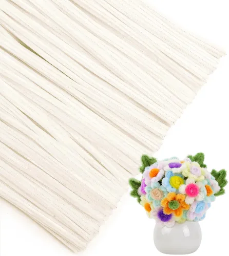 Vista 12 de IOOLEEM - Limpiapipas, 200 tallos de chenilla para hacer flores de color rosa claro