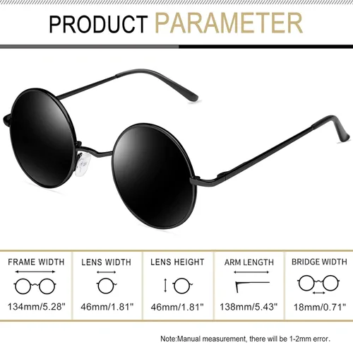 Vista 4 de Gafas de sol Joopin polarizadas, estilo Lennon, redondas, gafas de sol estilo hippy redondas para mujer y hombre