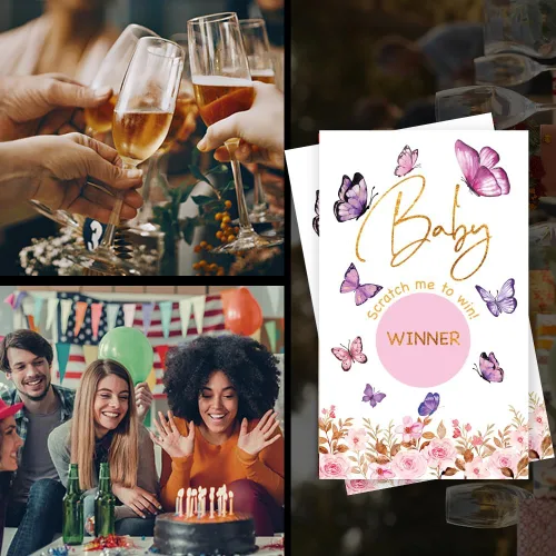 Vista 6 de Haizct Paquete de 50 tarjetas para raspar con temática de jardines botánicos, diseño floral de mariposa para colección de baby shower, tarjetas