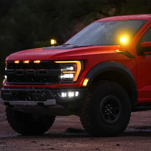 Vista 2 de RIGID 46737 Kit de montaje de luz LED para pilar A, se adapta al Ford 150 / Raptor 2021+, el kit incluye luces pro spot D-SS con cubiertas ámbar