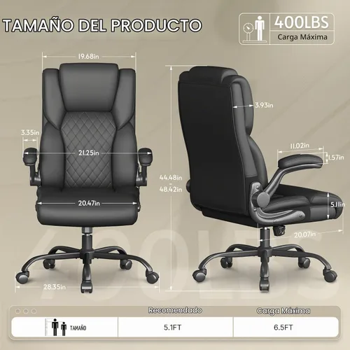 Vista 2 de Silla de oficina,Silla de oficina grande y alta de cuero con Negro