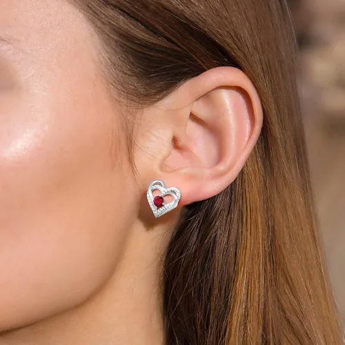 Vista 2 de Aretes CDE Forever Love Heart de plata de ley 925, chapados en oro rosa, con piedra de nacimiento de diciembre, circonita cúbica de calidad 5 A