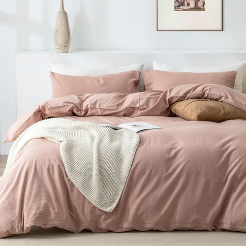 Vista 12 de Juego de funda de edredón Queen de 100% algodón lavado 3 piezas, ropa de cama suave, cómoda y transpirable con toque de lino, 1 funda de edredón y 2