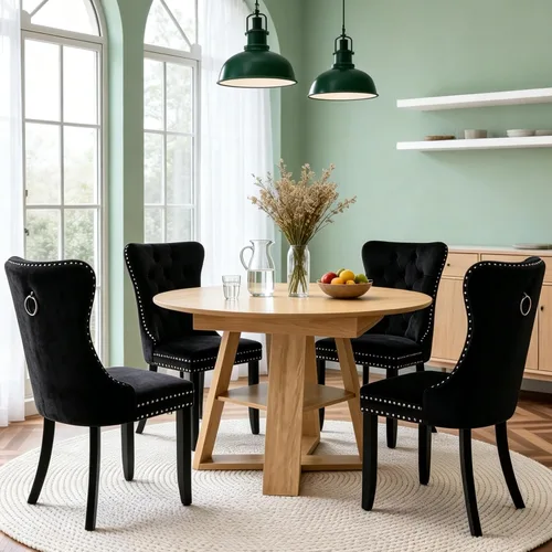 Vista 39 de Juego de 4 mesas de comedor redondas de 5 piezas para 4, 43.3 a 59 pulgadas, extensibles, redondas a ovaladas, juego de 4, mesas de comedor de Mesa