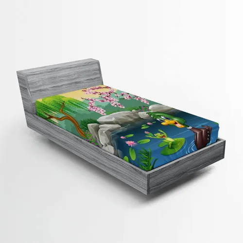 Vista 38 de Ambesonne Juego de sábanas bajeras veganas, ilustración de plátanos simétricamente alineados con patrón de frutas exóticas, funda de cama