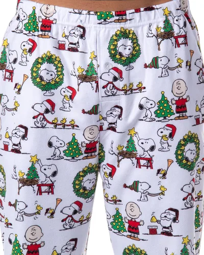 Vista 4 de INTIMO Peanuts Charlie Brown Snoopy Button Sleep Family - Conjunto de pijama navideño