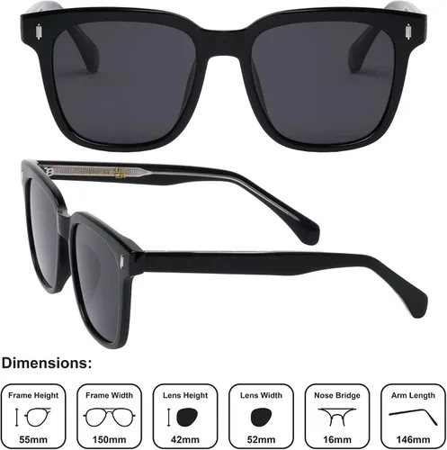 Vista 3 de Ethan - Gafas de sol polarizadas UV400 marco de policarbonato con patillas de acetato cuadradas unisex