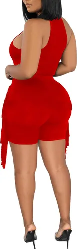 Vista 2 de LYANER Enterizo corto para mujer con borlas y cuello halter sin mangas