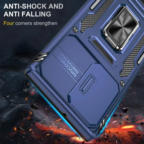 Vista 4 de Saiboro Funda para Galaxy S22 Ultra con funda para cámara y soporte, a prueba de golpes para S22 Ultra 5G 2022 (azul)