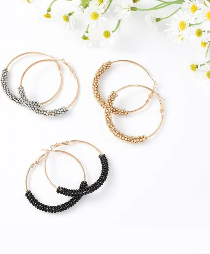 Vista 5 de Jinxiuge Juego de 6 pares de aretes de aro con cuentas para mujer, hechos a mano