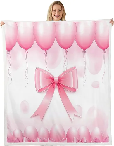 Vista 31 de Erosebridal Black Pink Bow Fleece Throw Blanket 40"x50" - Ultra-Soft for Couch Sofa Bed,Kawaii Cool Bowknot Sherpa Blanket,Princess Style Fuzzy