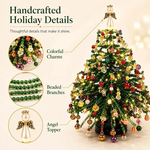 Vista 5 de ZSJO Kit de árbol de Navidad con cuentas para adultos, juego de manualidades de cristal, decoración de mesa (#D)