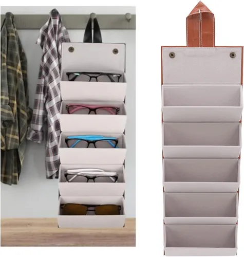 Vista 5 de TOPINCN Funda organizadora de lentes de sol múltiple para viajes, de cuero, para colgar en la pared