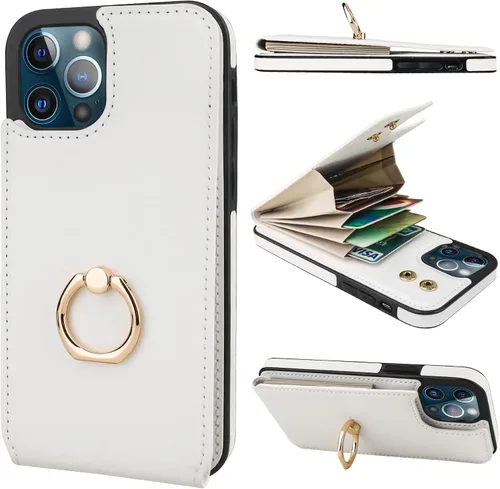 Vista 14 de Folosu Funda compatible con iPhone 12/12 Pro con soporte para tarjetas, rotación de 360°, soporte de anillo de dedo con función atril, protección